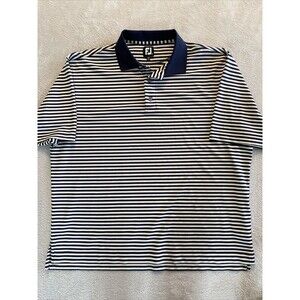 FJ FOOTJOY Performance Lisle Golf Polo Shirt Mens XL Navy Blue Stripes Short Slv